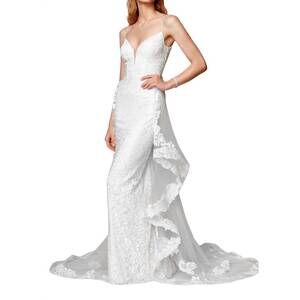 NEW CLARISSE beaded lace deep v-neck maxi sheath dress in ivory